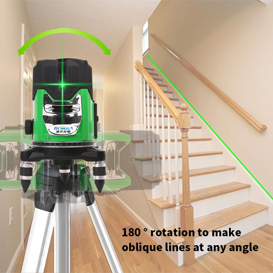 Borka self leveling laser level green 5 lines 3 2 360 degree rotary cross line nivel beam | Инструменты