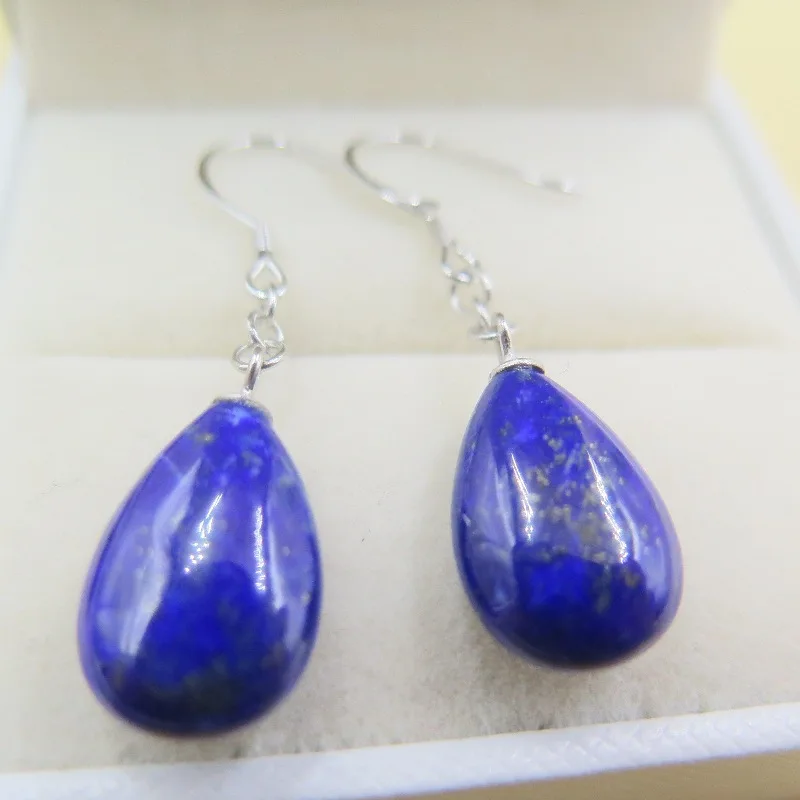 Новые однотонные стерлингового серебра 925 лазурит Для женщин Овальный Длинные