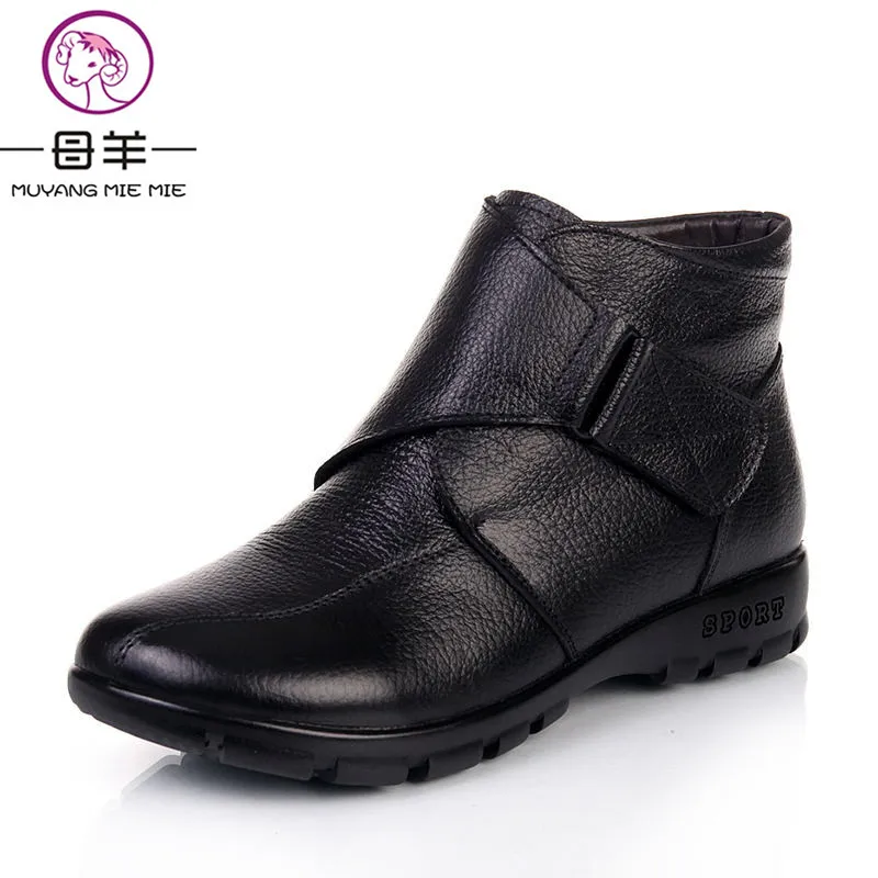 

MUYANG MIE MIE Plus Size Winter Women Shoes Woman Genuine Leather Flat Ankle Boots 2019 Fashion Warm Snow Boots Women Boots