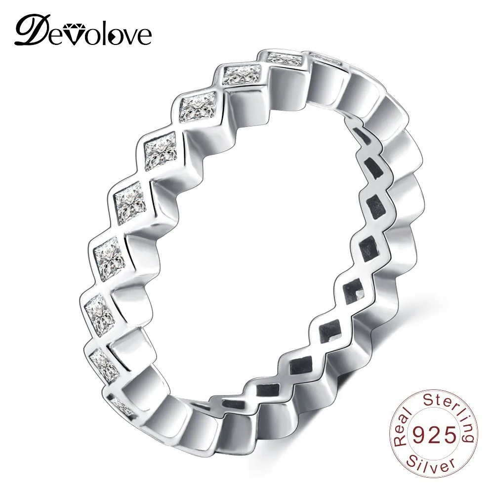 Devolove 925 пробы серебро принцесса перстни с AAA CZ оригинальный обручальное кольцо