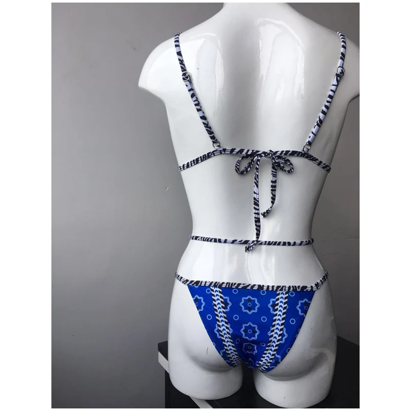 FS Flowers Print Swimsuit For Women Sling Thong Bikinis Set Swimwear Female Lady Brazilian Summer Beach Wear Bathing Suits S M L |