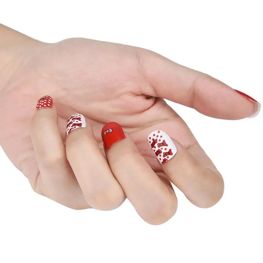 24Pcs Kids Press-on False Nails Tip Cartoon Pattern Full Nail Pre-glue for Children Girls 2u0201 | Красота и здоровье