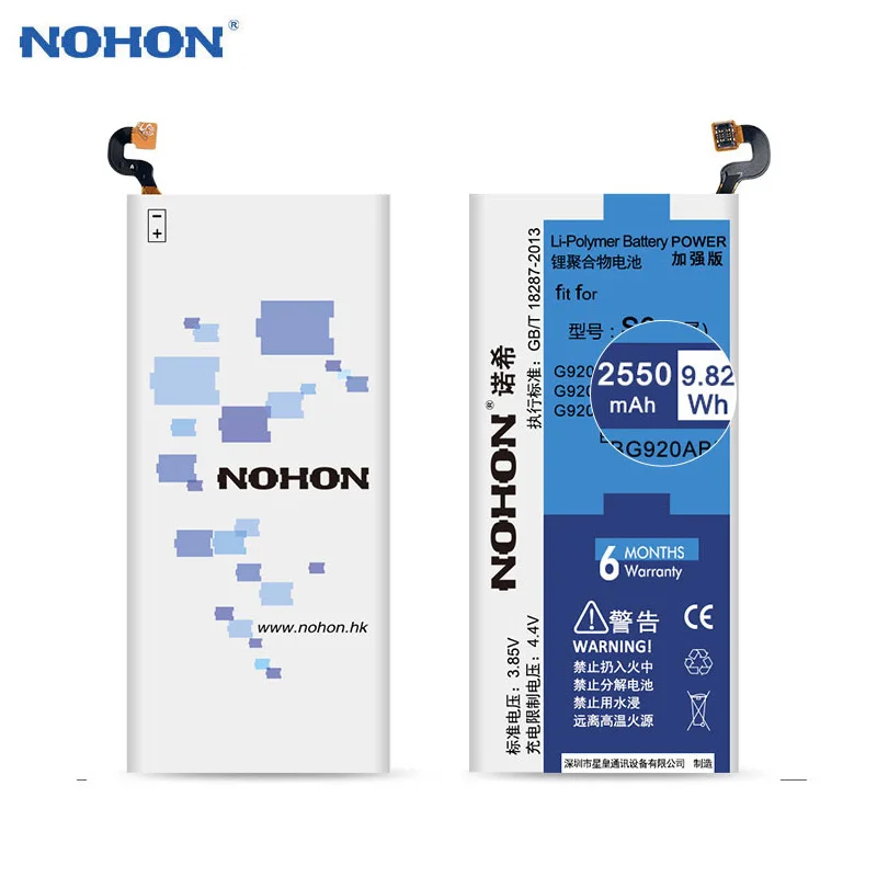 Оригинальный NOHON EB-BG920ABE Батарея для samsung Galaxy S6 G920 G920F G920i G9200 G9508 G9209 2550 мА/ч замена |