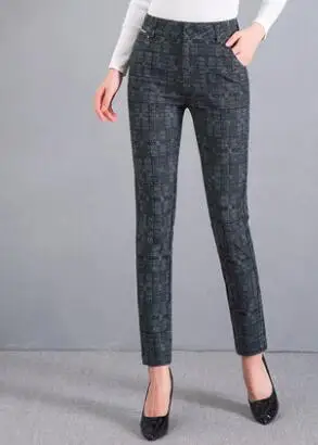 Blue Plaid Женские длинные брюки в клетку и с карманами, брюки для фитнеса больших размеров 3XL, 4XL, 5XL, 6XL в уличном стиле с высокой талией, весна-осень - Цвет: Blue Plaid
