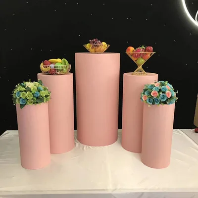 A pink 5-piece set 5 шт./компл. торжественное мероприятие Искусственные цветы; платье-торт; еда конфеты дисплей металлический каркас Свадебные круглого стола цилиндрической формы ребенка душевая колонна - Цвет: A pink 5-piece set