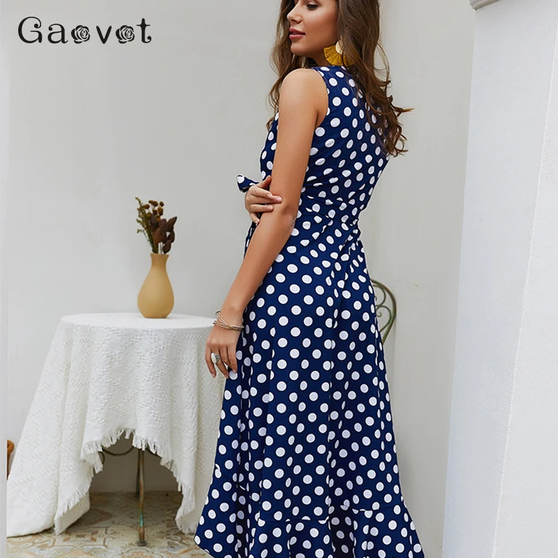 Gaovot 2019 Сексуальная рукавов горошек обёрточная бумага платье для женщин