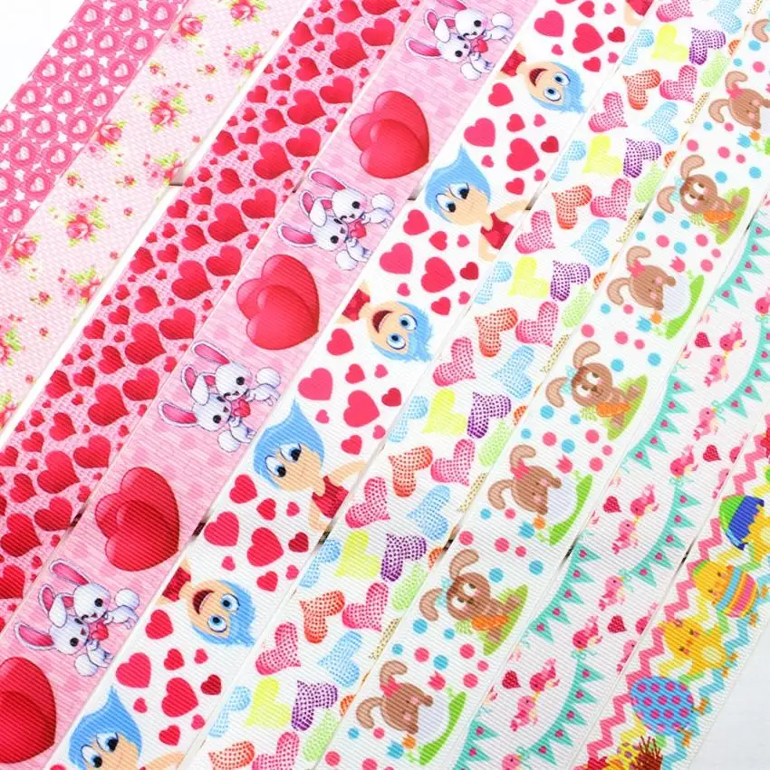 

10y 1" 25mm grosgrain Rabbit heart Printed Ribbons For Wedding Party Decor Bow Handcraft DIY Sewing Garment Wrapping Materials