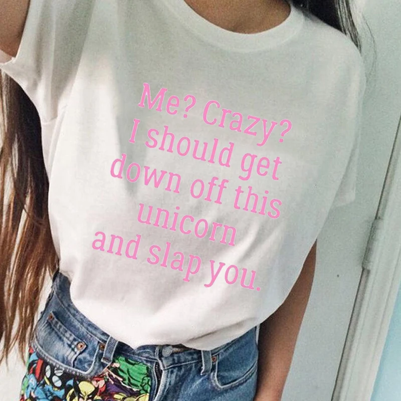 LUSLOS новая хлопковая Смешанная розовая футболка с единорогом и буквенным принтом