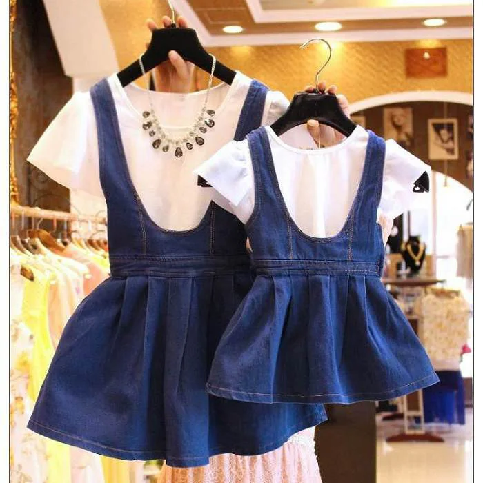 Комплект одежды для мамы и дочки Одинаковая одежда семьи белая футболка