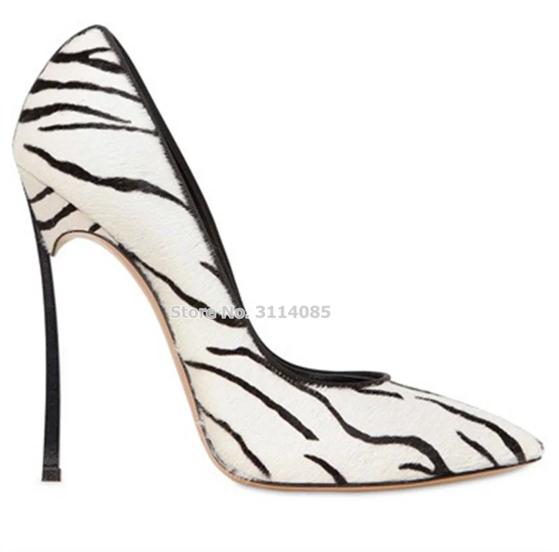 Women Sexy Srping Blade Metal Heel Pumps Zebra Pattern Horsehair Dress Shoes Leopard Banquet Party Wedding Dropship | Обувь