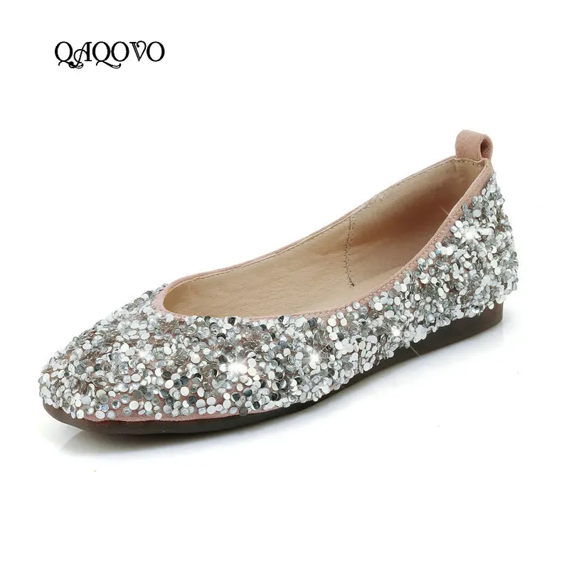Женская обувь блестящие балетки с блестками на плоской подошве модная без