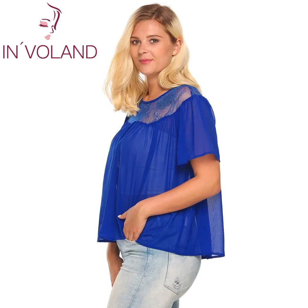 IN'VOLAND женская шифоновая блузка Blusas топы оверсайз с коротким рукавом прозрачные