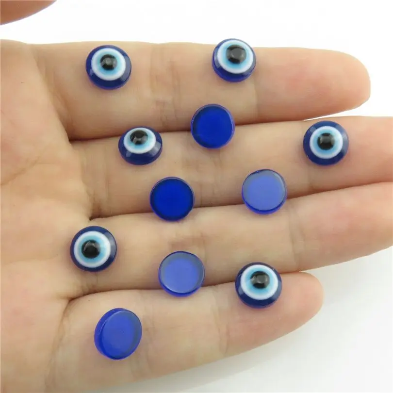 

100Pcs Round Acrylic Oblate Flatback Loose Blue Evil Eyes Beads Charms Pendant Women Necklaces Bracelet Jewelry Accessories