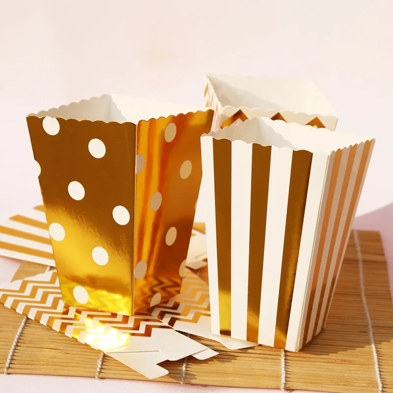12 шт. бумажных коробок для попкорна мешочек сладостей золотой Подарочный пакет