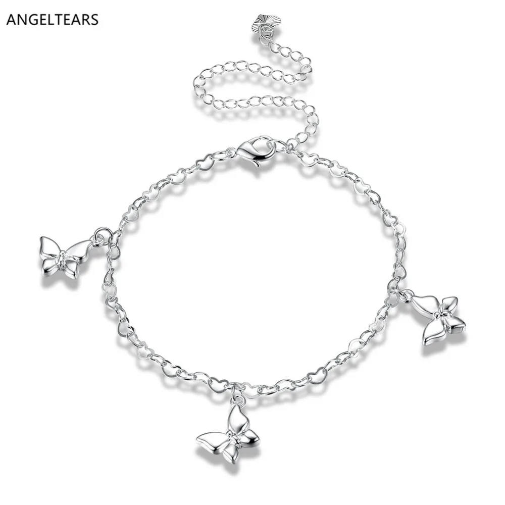Лидер продаж серебряный браслет с бабочками и шармами модные женские украшения