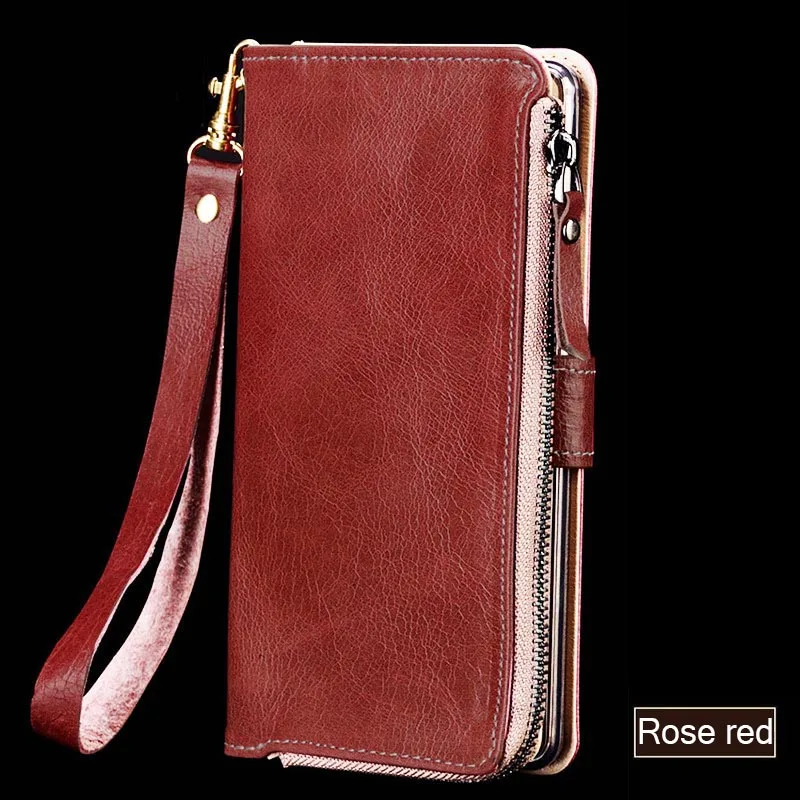08-Rose red Многофункциональный чехол из натуральной кожи на молнии для samsung A7, силиконовый защитный чехол-кошелек с подставкой для телефона, чехол для galaxy s8 s9 - Цвет: 08-Rose red