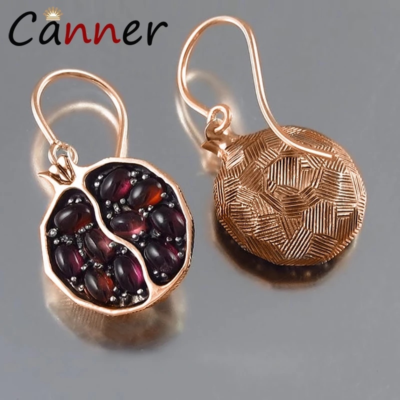 Покрытие из розового золота CANNER, Винтажные серьги из граната, золотые, серебряные, висячие серьги из натурального граната, серьги для женщин, девушек, ювелирные изделия kolczyki FI - Окраска металла: Покрытие из розового золота