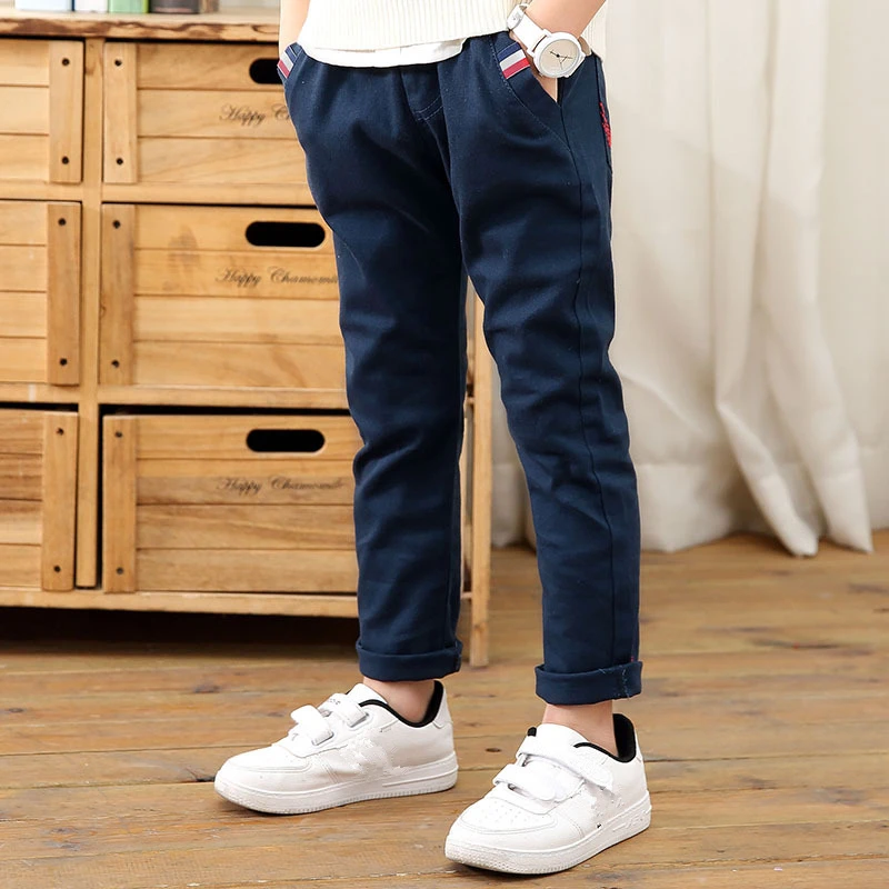 New Year Boys Pants Trousers Clothes Cotton Solid Elastic Waist Pencil For Fashion Embroidery Children Clothing | Детская одежда и