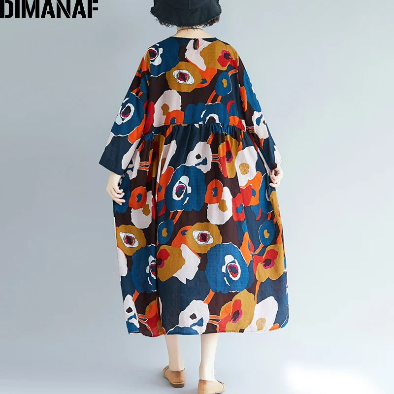 DIMANAF женское платье большого размера винтажное Vestidos элегантное с принтом платья