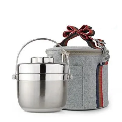 Silver with Bag 1,2/1.5L Нержавеющая сталь двойной Слои Коробки для обедов школы и офиса Термальность Крышка для еды контейнер для обеда ребенку Ланч-бокс - Цвет: Silver with Bag