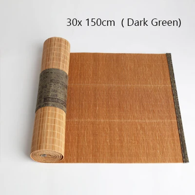 W30cm L15cm Green Завершенный размер, Натуральный Бамбуковый чайный столик, флаг с тканевым краем, домашний чайный коврик, ретро украшение, занавес для стола - Цвет: W30cm L15cm Green