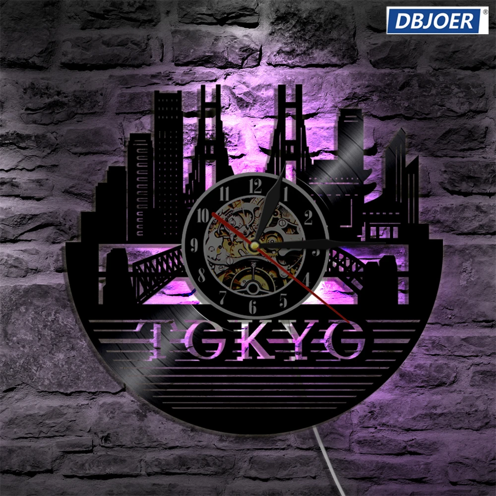 Токио Город СВЕТОДИОДНЫЙ виниловые часы светильник Цвет изменение настенный