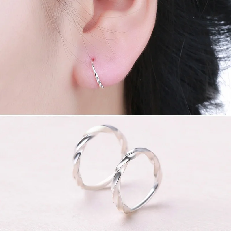 

S990 Sterling Twisted Tiny Circle Hoop Earrings for Women 9mm Fashion Jewelry Accessories 2018