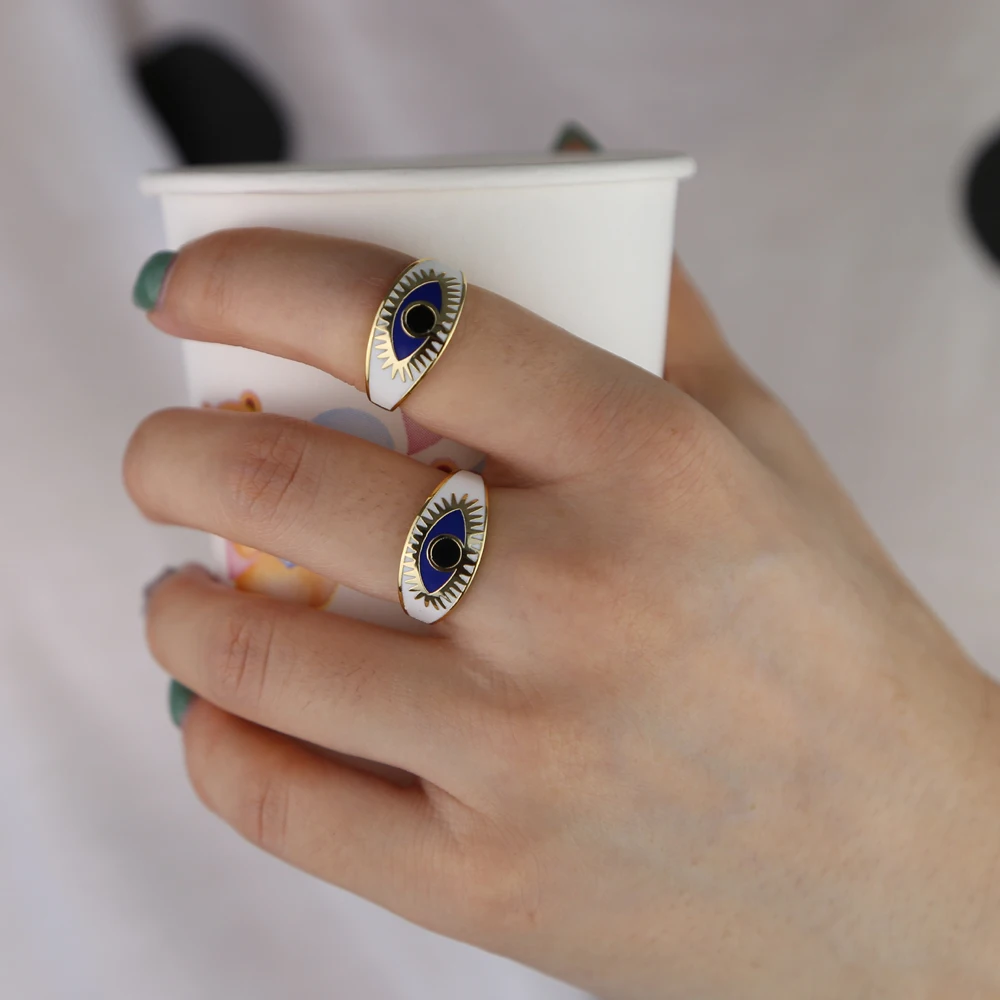 

Gold color Enamel Turkish evil eye women finger ring BOHO Bohemia fashion jewelry US size 5 6 7 8