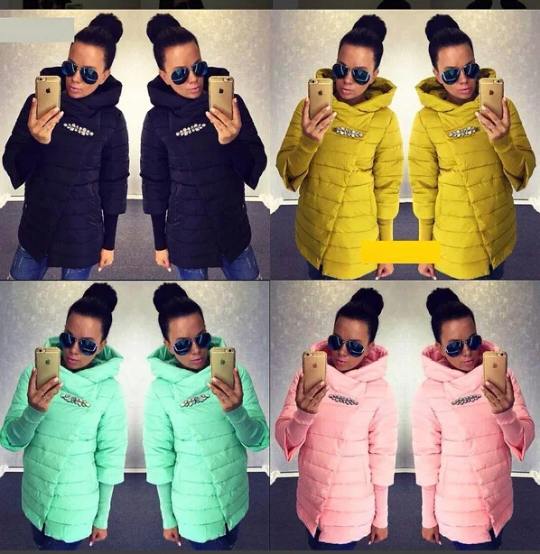 Ryanzhan зимняя куртка Новинки 2016 женская обувь со стразами с хлопковой подкладкой