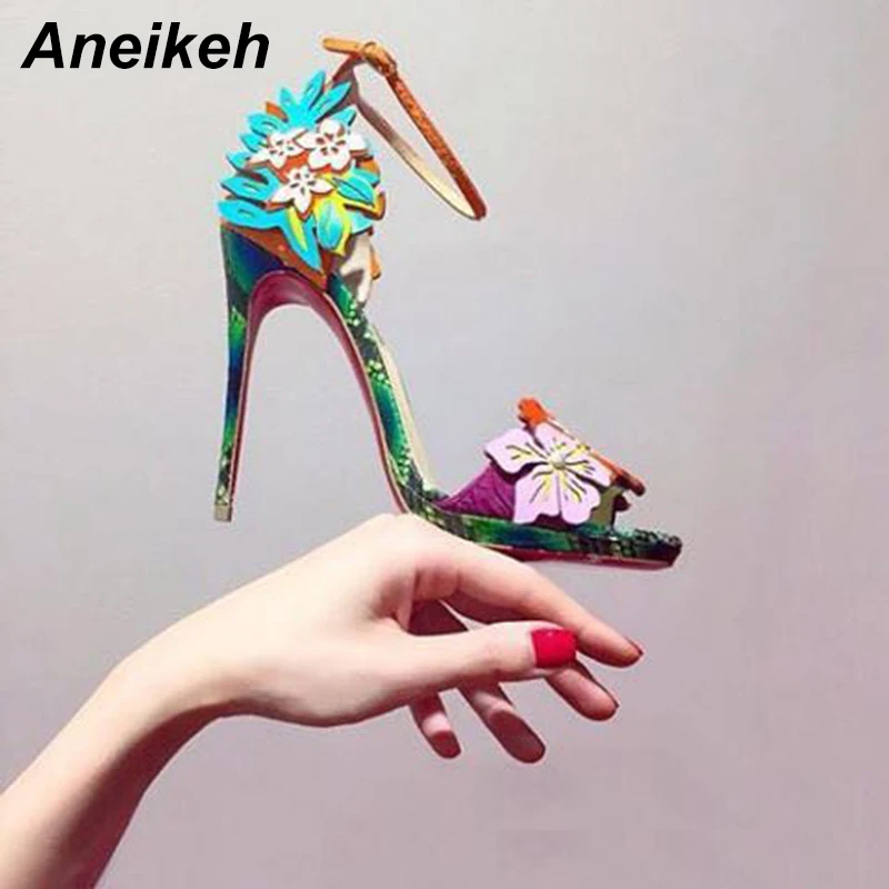 Aneikeh/босоножки на высоком каблуке г. Летняя пикантная женская обувь на тонком каблуке с открытым носком Модные женские туфли-лодочки из высококачественной PU искусственной кожи с цветком