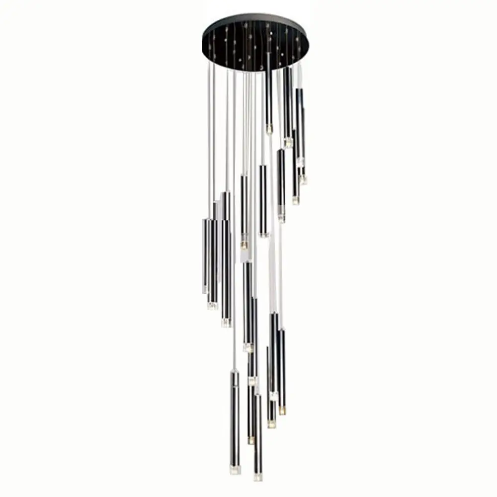 

22" Dining Room Pendant Light Modern 16 Pcs Black Aluminum Tube Clear Crystal Cube Living Room Pendant Lamp