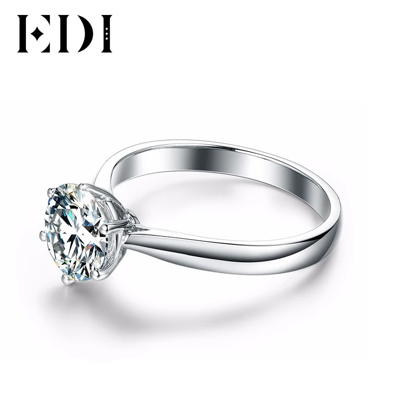 EDI Forever Brilliant 1ct круглое кольцо с алмазом Moissanite 9k белое золото Пасьянс алмазное
