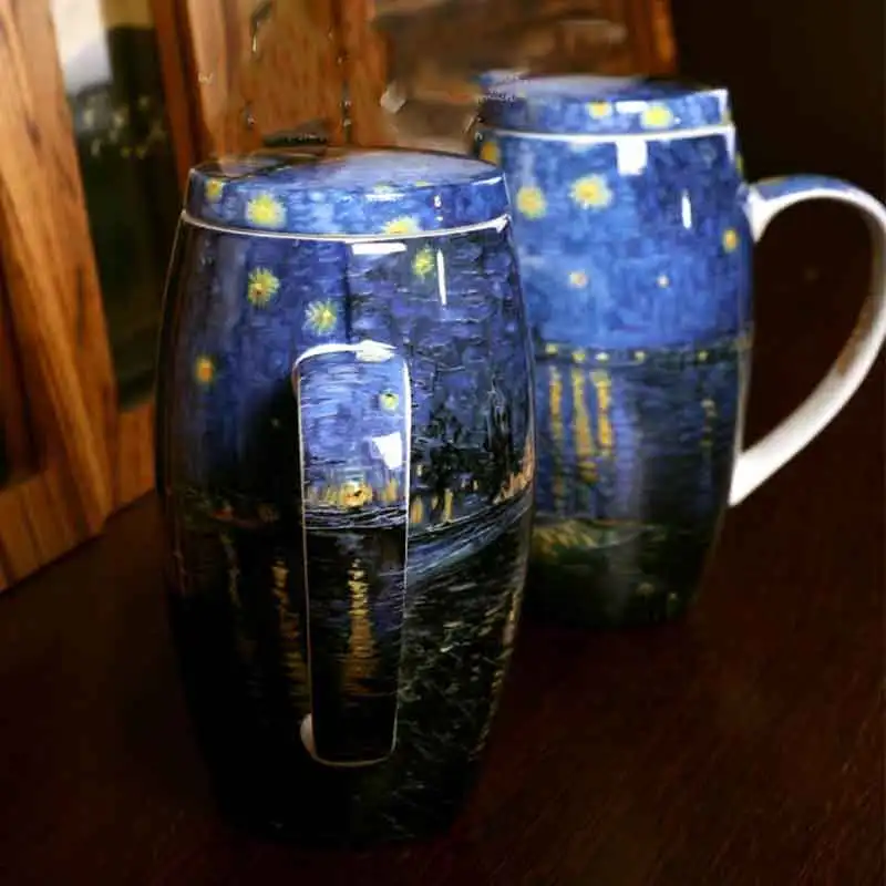 Креативные кружки с ручной росписью Ван Гога 700 мл ретро для чая из костяного