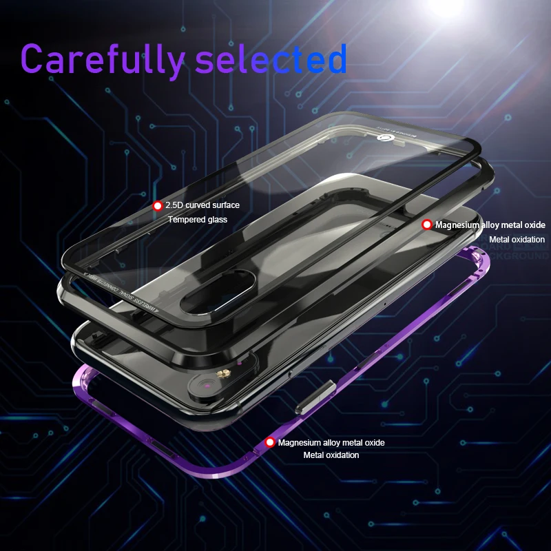 Magnetic Adsorption Case For iphone 8 7Plus X Clear Tempered Glass + Built-in Magnet iphone8 7 XS Metal Ultra Cover Back |