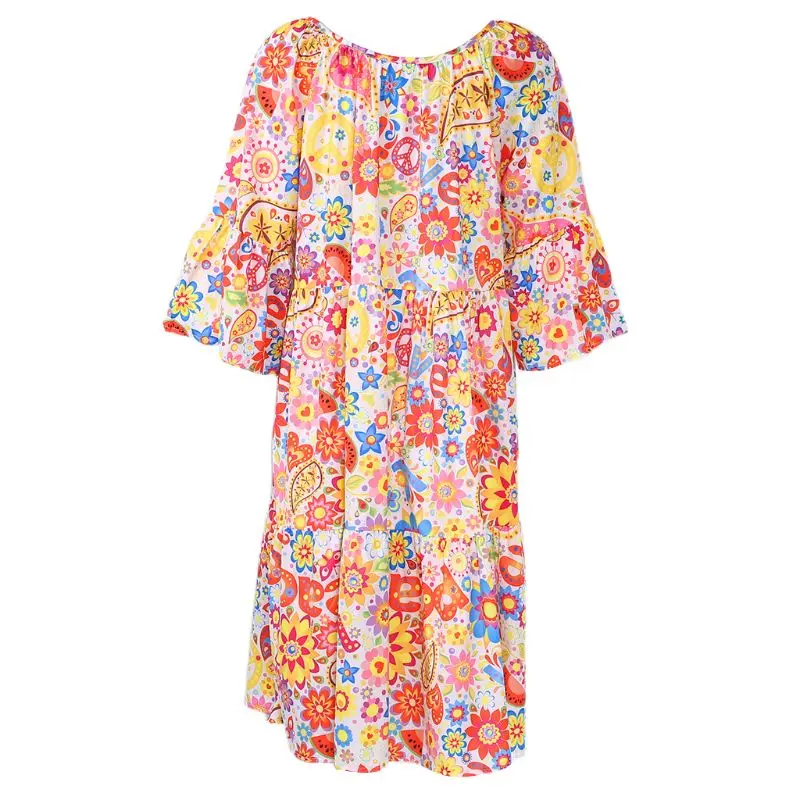 Женское летнее пляжное платье-рубашка с цветочным принтом и длинным рукавом, мини-платье