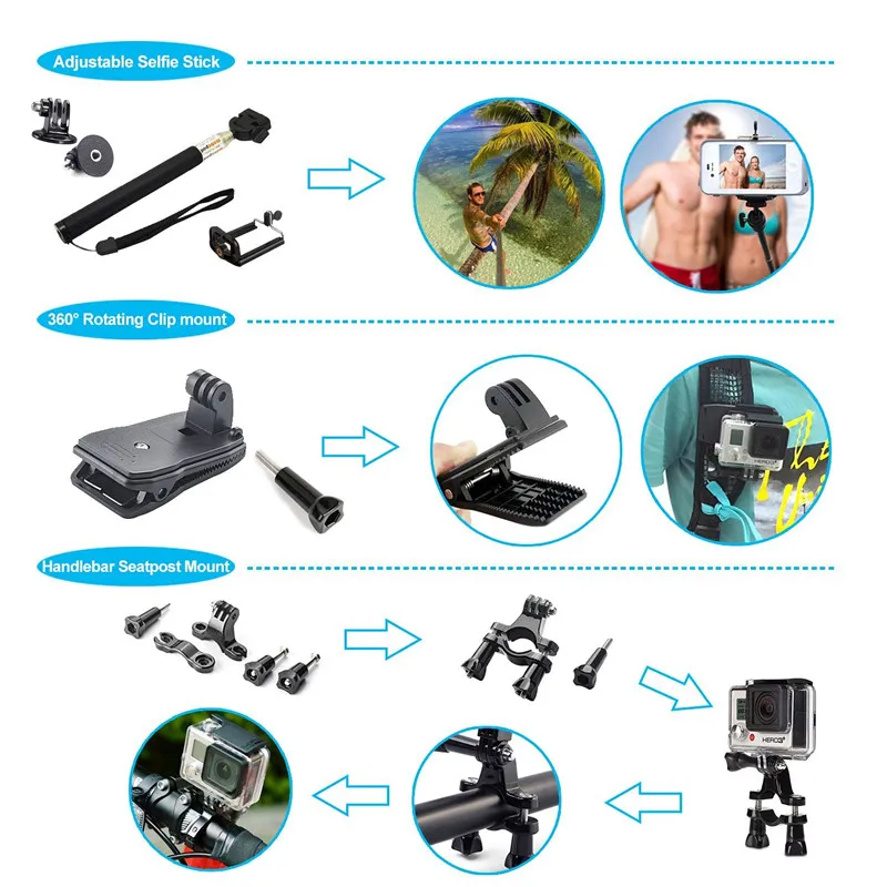 Suptig For Gopro Hero 6 Accessories Set Chest Helmet Wrist Strap Kit +Handheld Monopod Mount 5 4 Session 3+ | Электроника