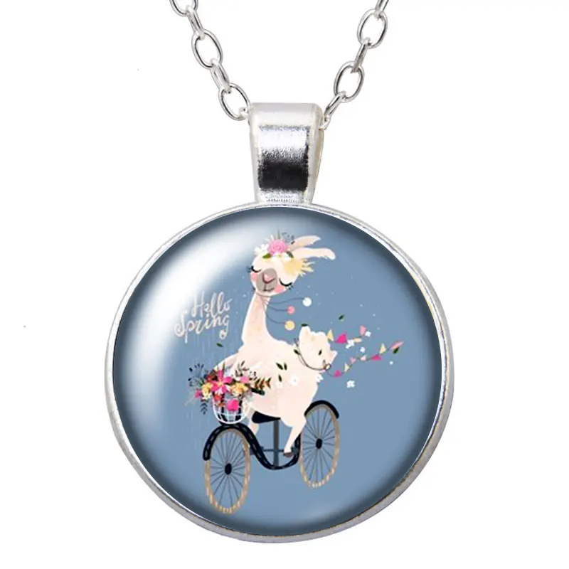 ZB1037-01 Beauty no prob llama Альпака серебро/бронза кулон ожерелье 25 мм стеклянный кабошон для женщин девочек ювелирные изделия подарок на день рождения 50 см - Окраска металла: ZB1037-01