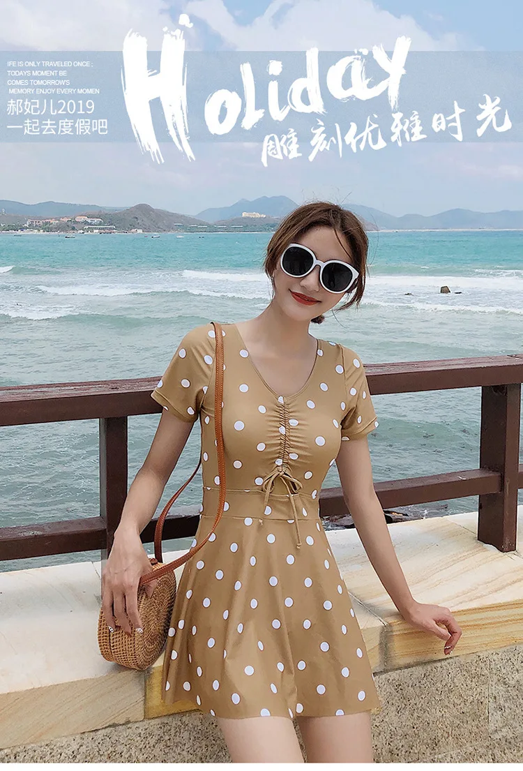 One Piece Swimsuits Women Onepiece Swimsuit 1 Korean Woman Large Size Skirt Pants Short Long Sleeve Letter Polyester Sierra