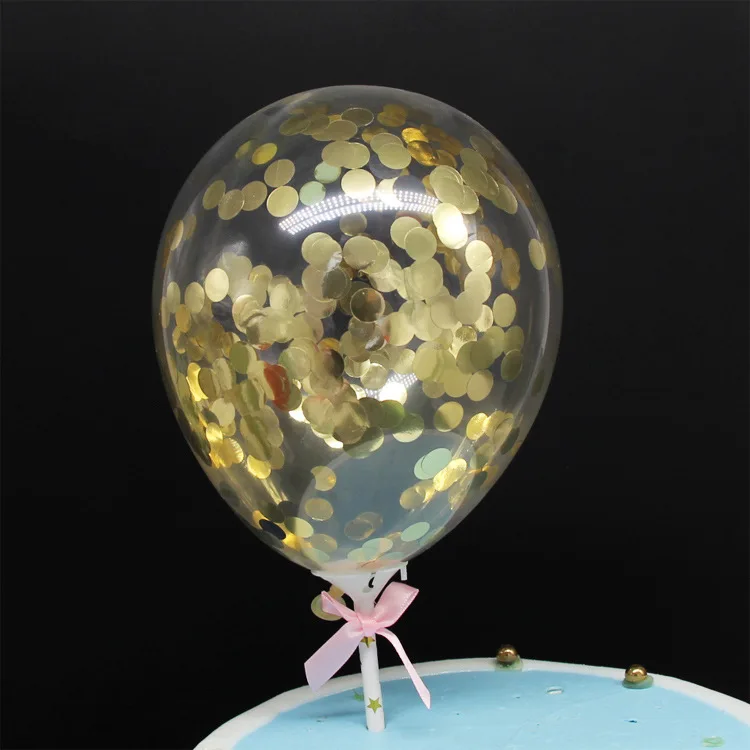 round gold 5 компл. 5 дюймов прозрачные блестки конфетти Пузырьковые шары с стержнем бантом свадьба день рождения торт Топпер Декор шар - Цвет: round gold