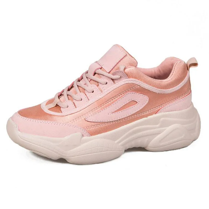 Женские кроссовки на платформе Chaussure модные из искусственной кожи толстой
