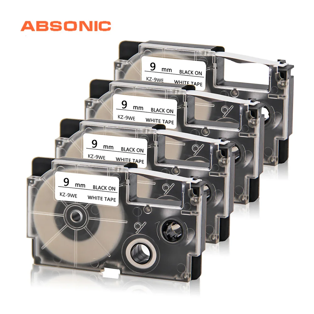 Absonic 9mm XR-9WE 4PCS Labels Tape For Casio Black on White Tags Maker LabelMaker Compatible Printers Ribbon | Компьютеры и офис