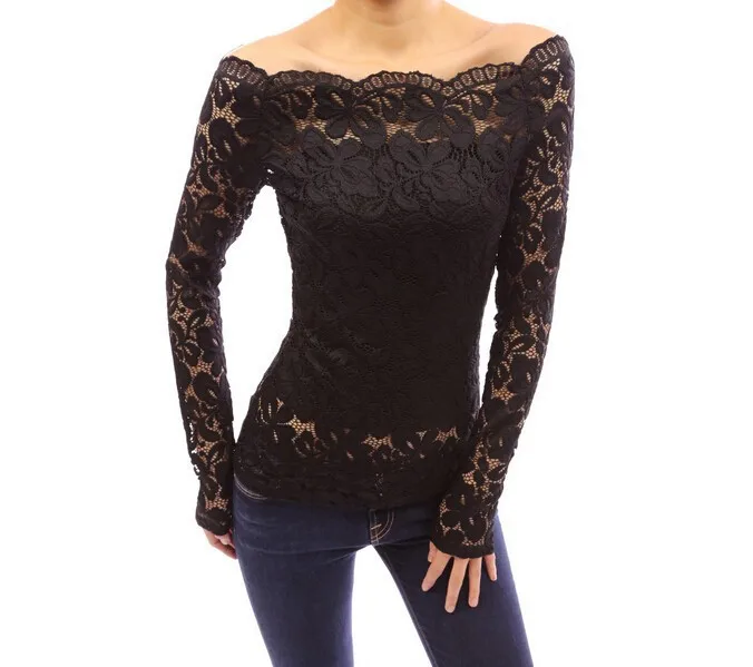 S-XL Женская кружевная блузка без бретелек с цветочным рисунком сексуальная