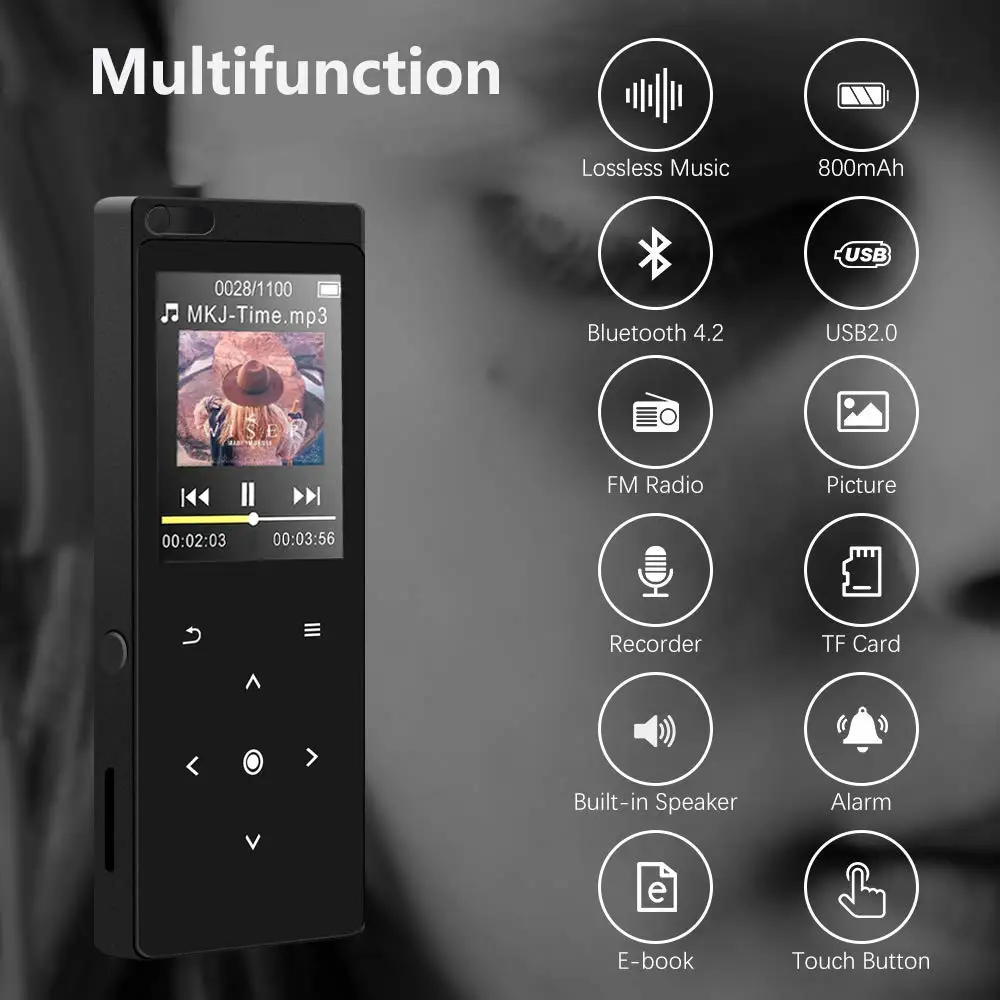 MP3-плеер Bluetooth 4,2 без потерь звук 1,8 дюймов экран металлический корпус музыкальный плеер с FM, рекордер, поддержка sd-карты до 128 ГБ
