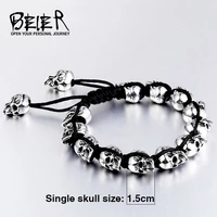 beier new store 316l stainless steel hand woven skull bracelet pop rock punk mens bracelet high quality jewelry llbc8 055c