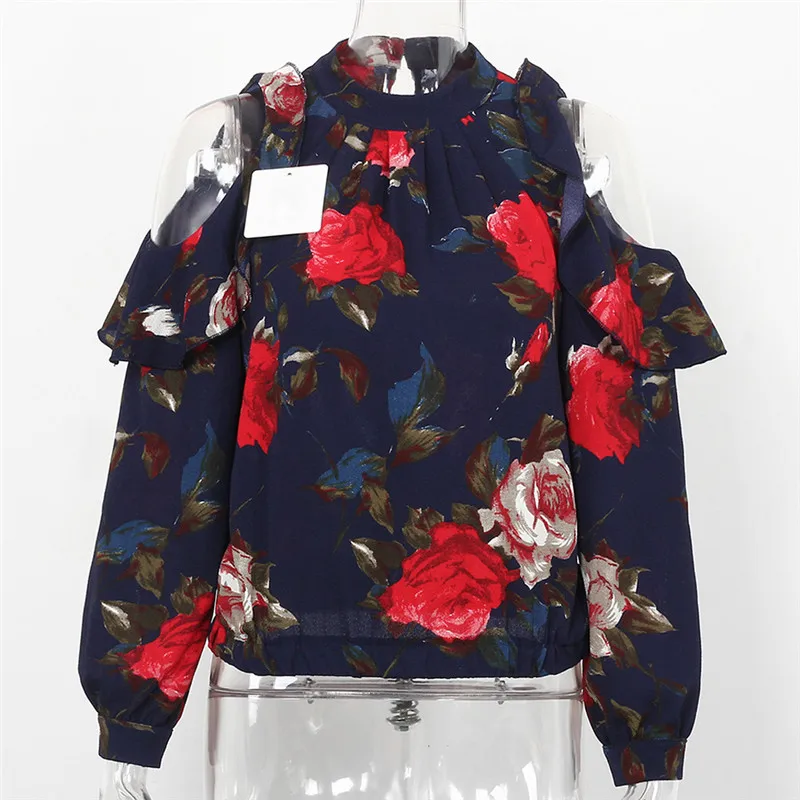 hirigini Fashion Office Lady Tops Ruffle Floral Blouses 2018 New Women Casual long Puff Sleeve Frill Trim Calico Print Blouse | Женская