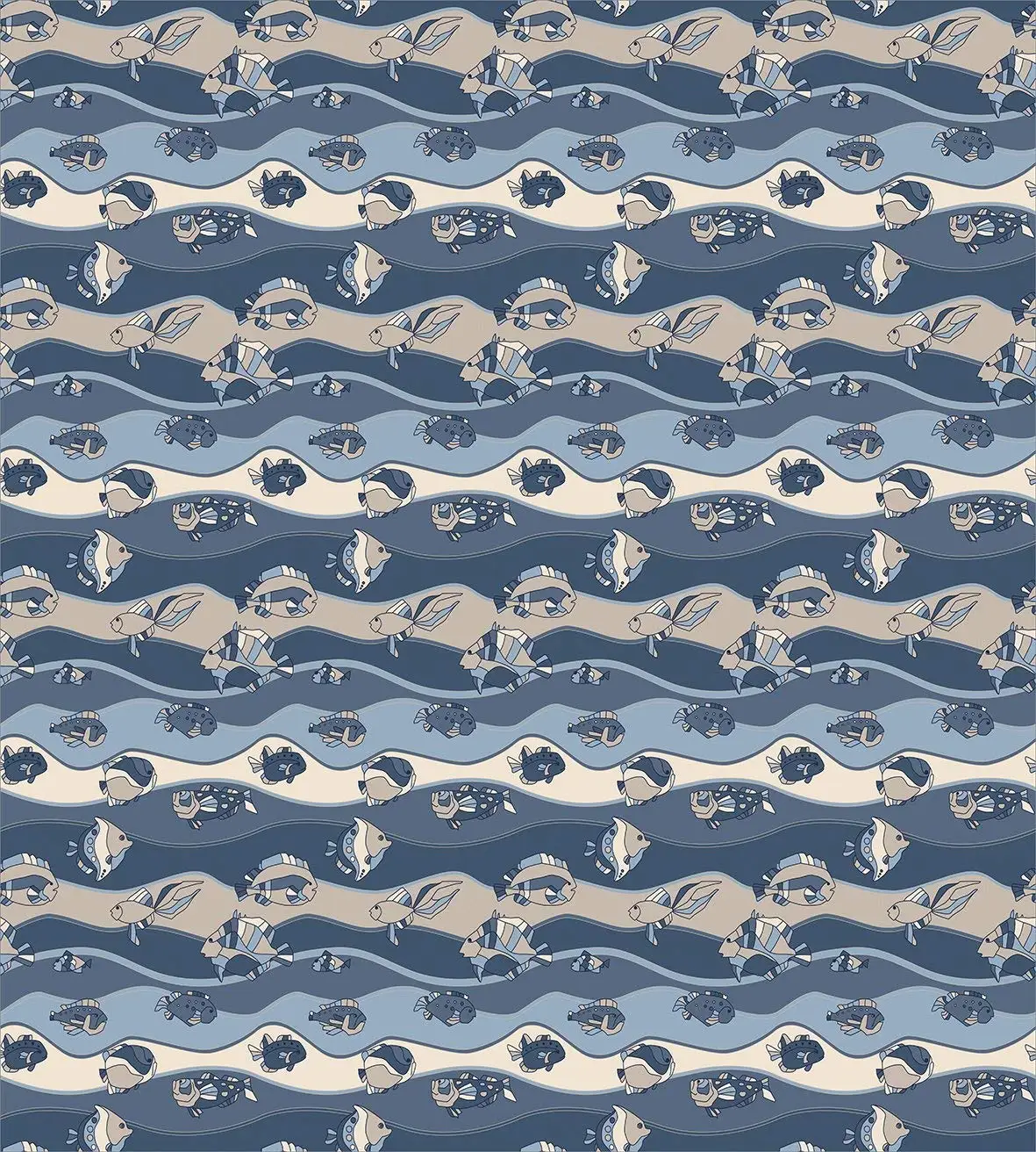 Fish Duvet Cover Set Asian Inspired Geometric Aquarium Animal Pattern Cartoon Style 4 Piece Bedding | Дом и сад