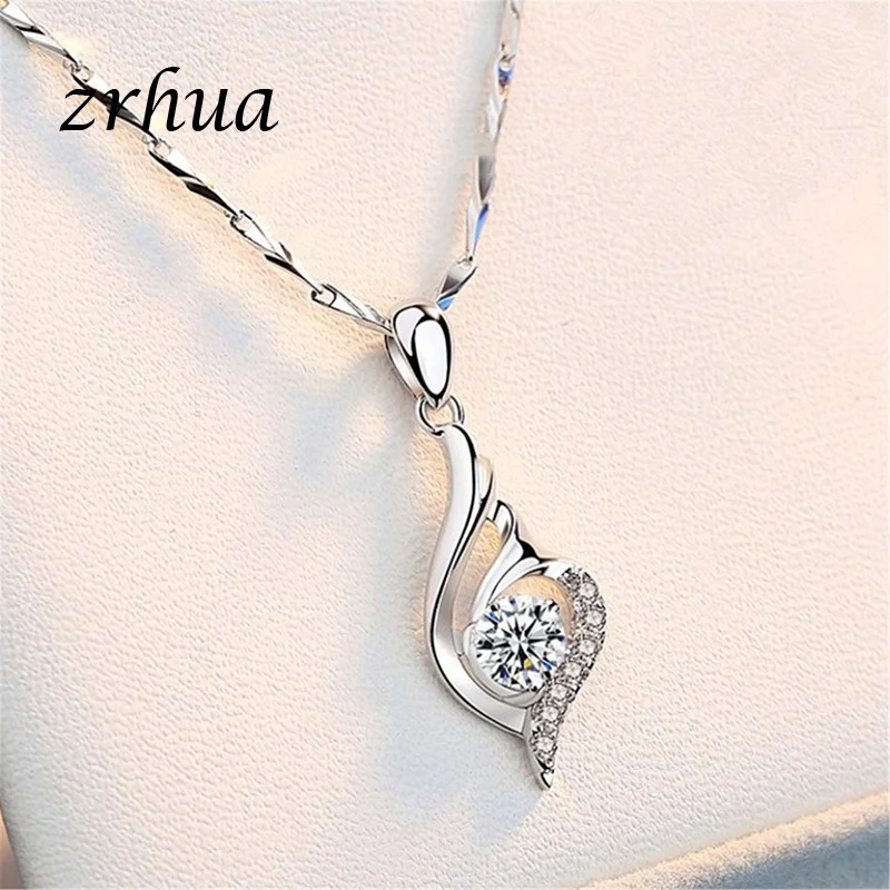 

ZRHUA 925 Sterling Silver Zircon Water Drop Pendant Necklace Line Charms Fashion Jewelry For Mother's Day Gifts Jewelry