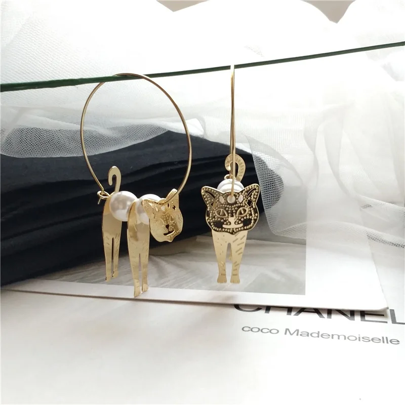 Ghost Gothic странные вещи Золотые 3D кошачьи серьги-кольца ручной работы животное