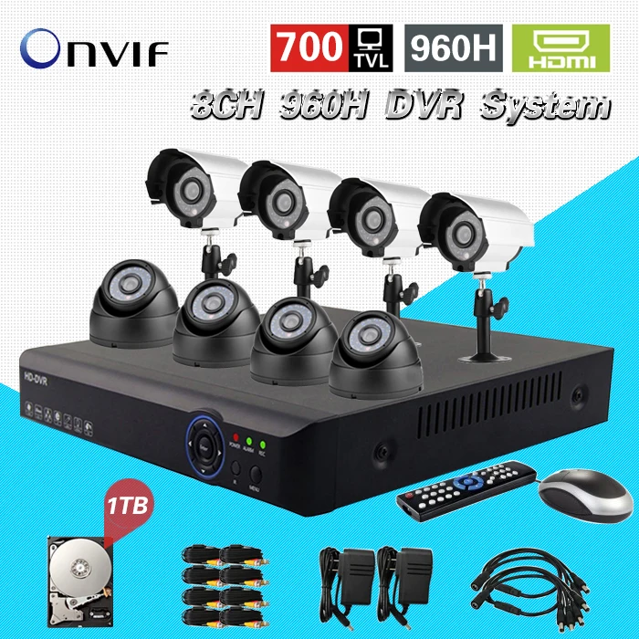 8ch H.264 видеонаблюдения сети 960 H DVR День Ночь Водонепроницаемый Камера комплект 8