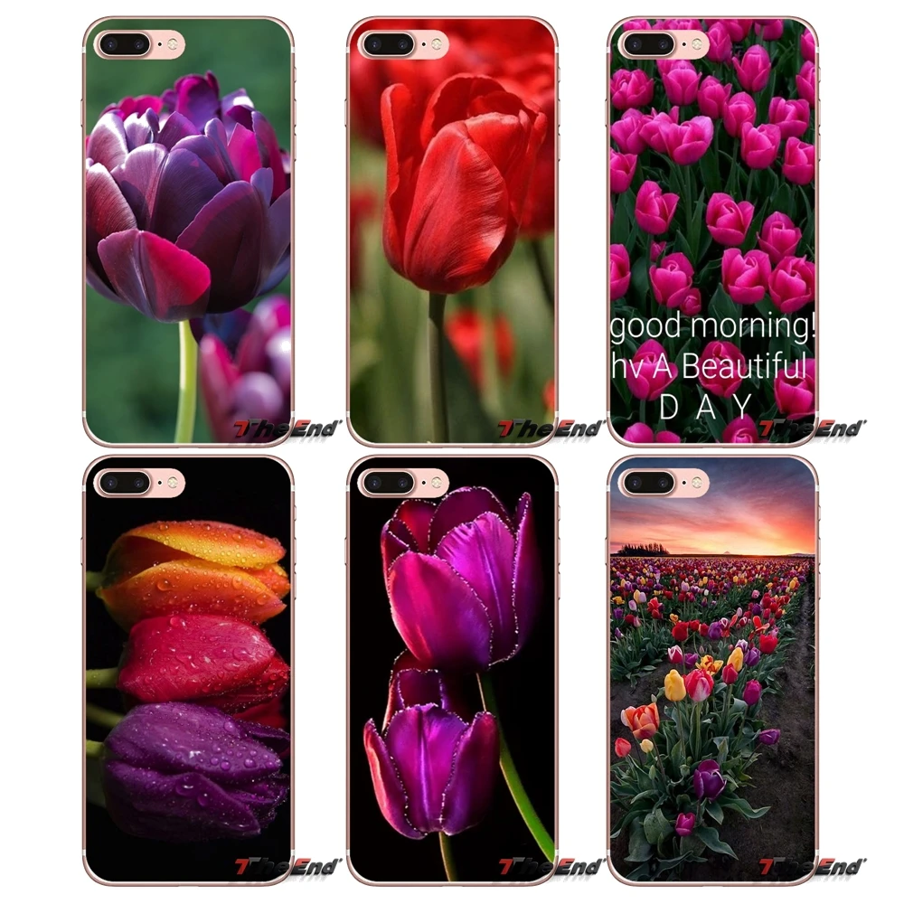 Синяя Весенняя цветная тюльпана мягкая сумка для iPhone X 4 4S 5 5S 5C SE 6 6S 7 8 Plus Samsung Galaxy J1
